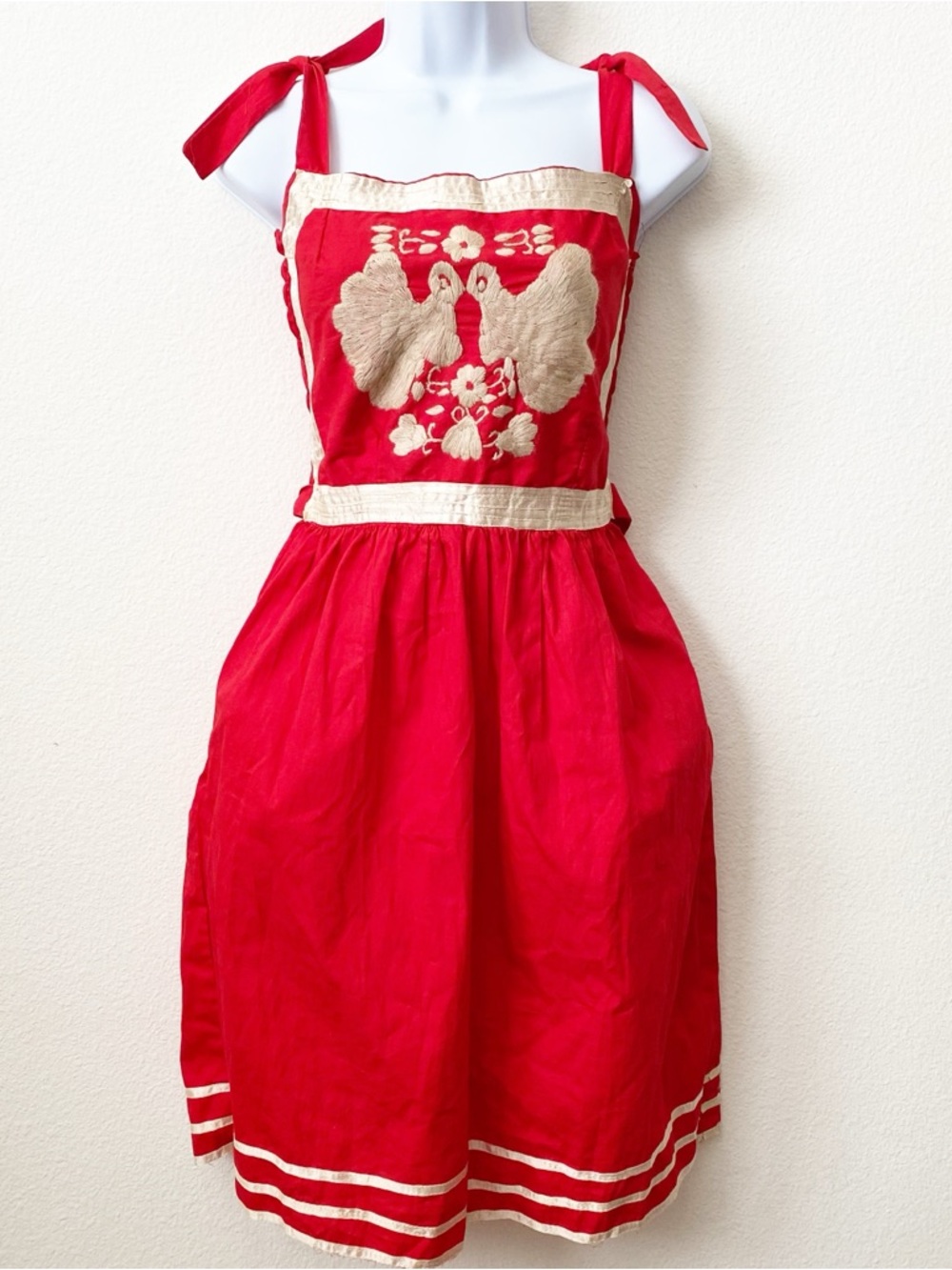 Dirndl Apron Pinafore Oktoberfest Red Cream Apron Pinafore Dress Floral